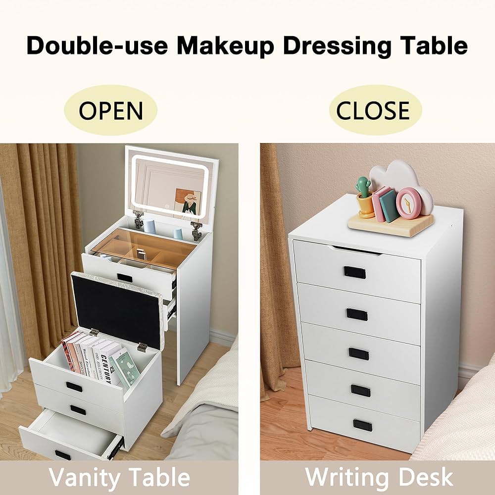 3-in-1 Compact Vanity - Desk, Makeup Vanity & Nightstand | Space-Saving Furniture 