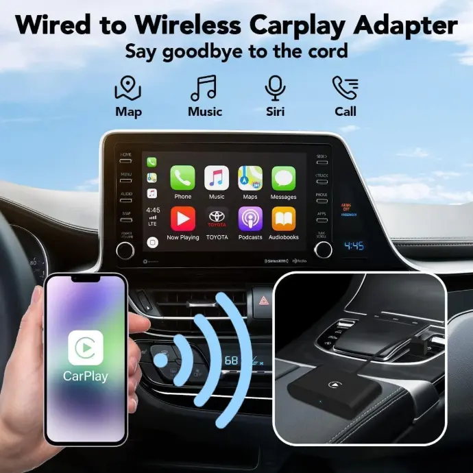 wireless CarPlay Adapter to convert wired dongle to wireless control. Plug and play. Suitable for cars manufactured from 2015 onwards and iPhone iOS 10+. Black. Beauty Best